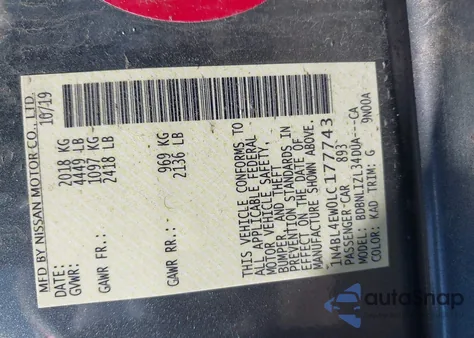 2020 Nissan Altima Sl Intelligent Awd z USA, uszkodzony, nr VIN 1N4BL4EW0LC177743